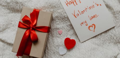 A DIY Valentine's Day gift with a card saying "Happy Valentine's Day, my love"