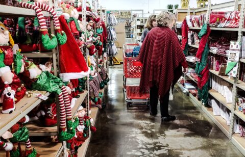 Shopping Aisle with Holiday Decorations